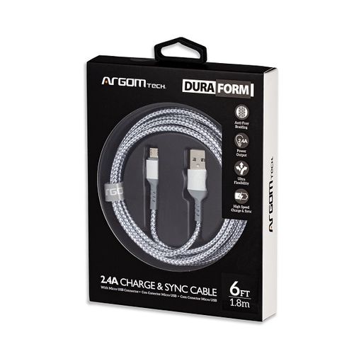 Cabo USB para MicroUSB 1.8M Dura Form Nylon Branco ARG-CB-0021WT - Argom