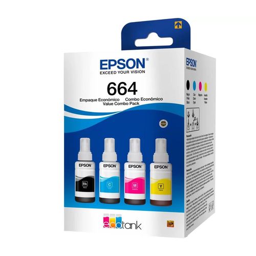 Kit Garrafa de Tinta 4 Cores T664 T664520-BR PRE/AMA/CIA/MAG - Epson