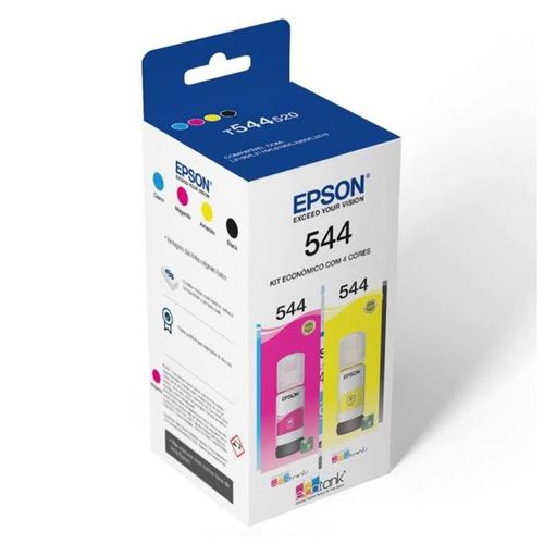 Kit Garrafa de Tinta 4 Cores T544 T544520-BR (PRE/AMA/CIA/MAG) - Epson