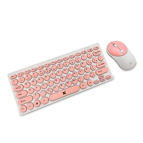 Kit Teclado e Mouse Sem Fio Freestyle V2 Series Branco/Rosa 60000093 - Maxprint