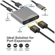 Adaptador USB Tipo-C P/ 2HDMI-USB-C-USB 3.0 One Axxes - Argom