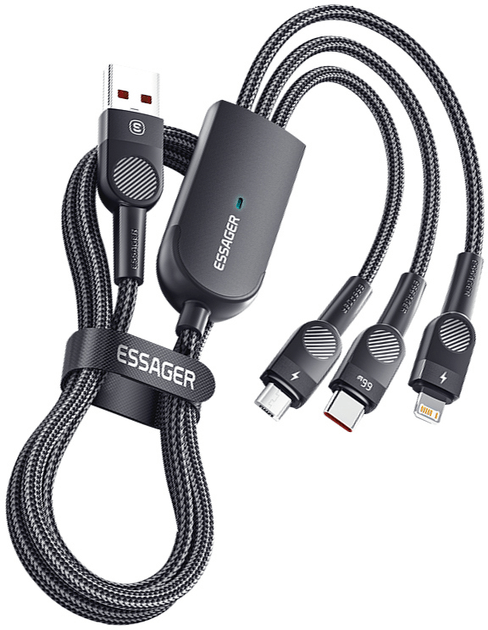 Cabo 3 em 1 USB para USB-C/Lightning/Micro-USB1.2M 66W EXCMTL-XJ01 Preto - Essager