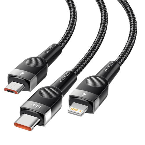 Cabo 3 em 1 USB para USB-C/Lightning/Micro-USB1.2M 66W EXCMTL-XJ01 Preto - Essager