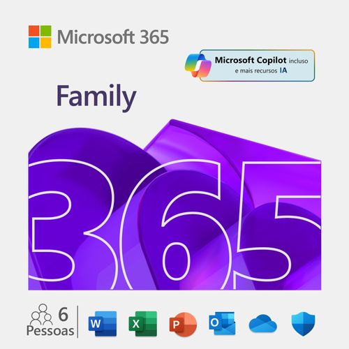 Software Microsoft 365 Family até 6 pessoas Assinatura Anual Digital PC/Mac iOS e Android - Microsoft