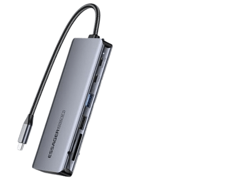 Adaptador USB-C para SSD NVMe M.2/TF Card/SD Card/2USB-C/USB-A 3.0/USB-A 2.0 EHB7-XJ0G-Z Cinza - Essager