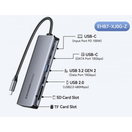 Adaptador USB-C para SSD NVMe M.2/TF Card/SD Card/2USB-C/USB-A 3.0/USB-A 2.0 EHB7-XJ0G-Z Cinza - Essager