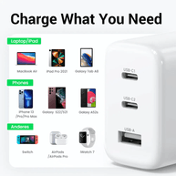 Carregador de Viagem Rápido 65W 2x USB-A/USB-C 90496 Branco - Ugreen