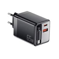 Carregador de Viagem Essager 65W GaN USB/USB-C Com Cabo Retrátil Preto