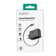 Carregador de Viagem Aukey Comet Reel 67W PD com tecnologia GaN USB/USB-C Retrátil PA-C12 Cinza